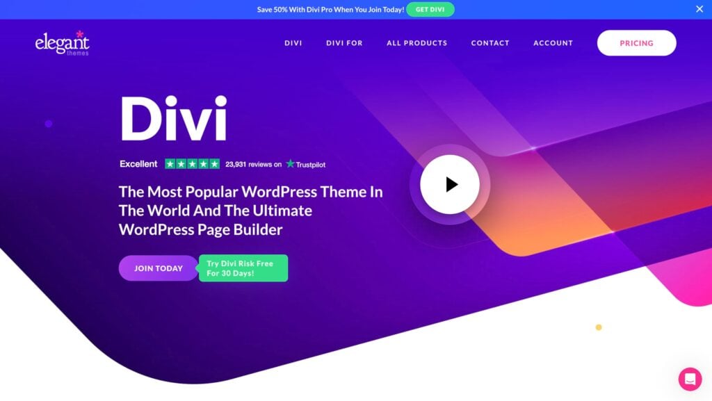 Divi home page