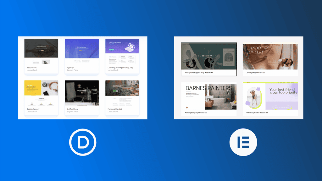 Divi vs. Elementor templates and layouts