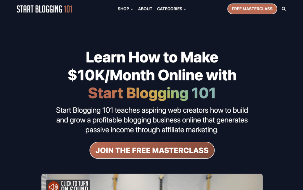 Start Blogging 101 website home page