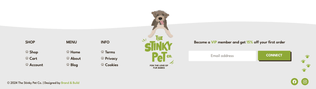 The Stinky Pet Co website footer