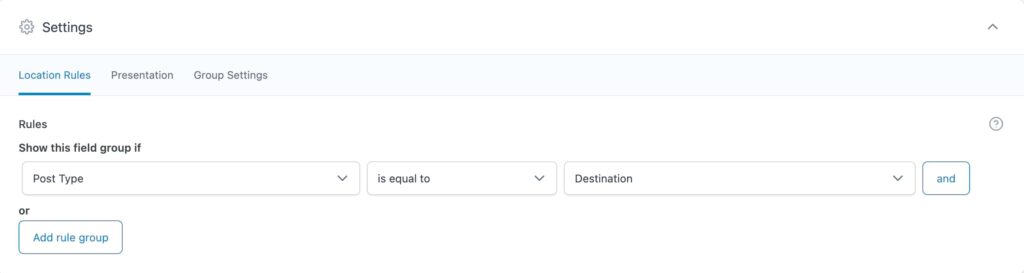 ACF – Location rules for custom post types