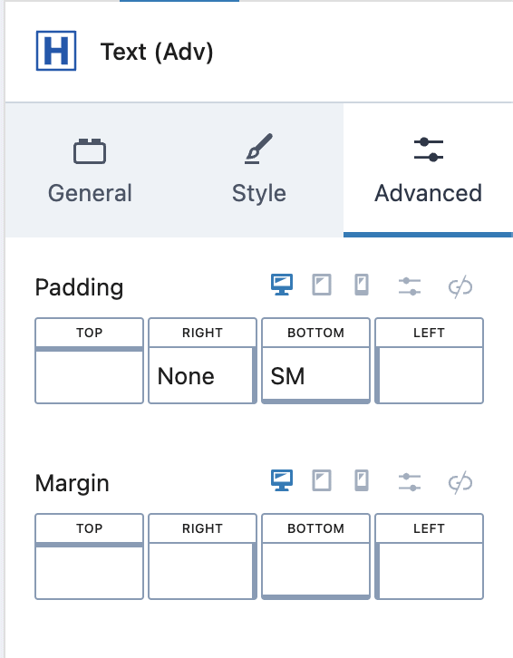 Kadence Blocks padding and margins