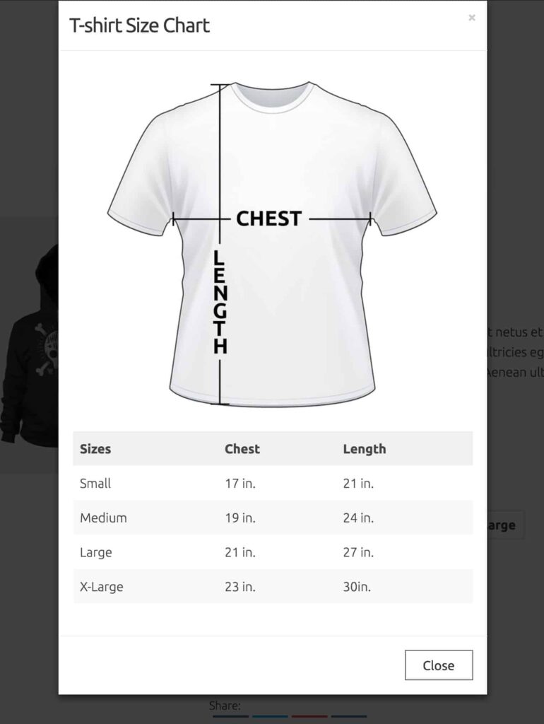 Kadence Shop Kit Size Chart example