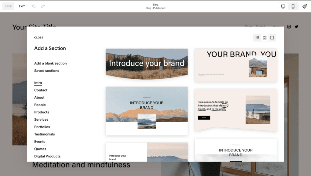 Squarespace interface